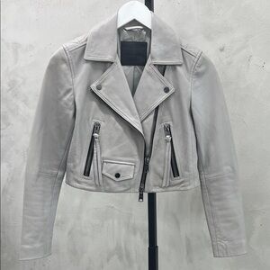 All Saints Light Gray Cropped Leather Jacket